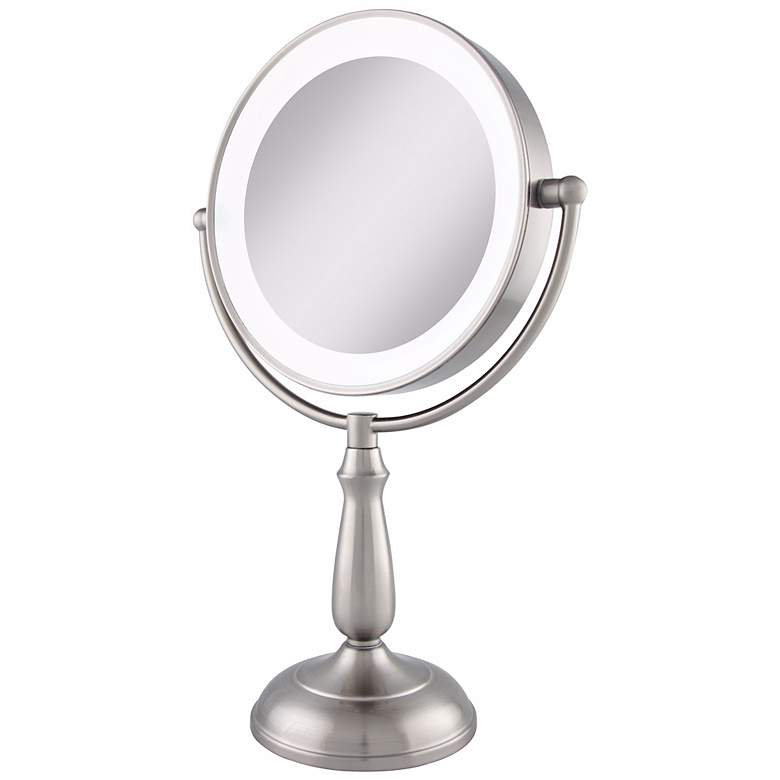 Image 5 Satin Nickel Lighted LED Touch 10X Magnified Makeup Mirror more views