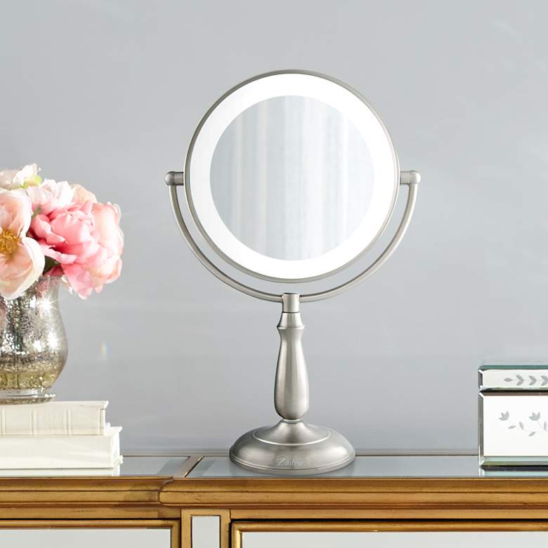 Image 1 Satin Nickel Lighted LED Touch 12X Magnified Makeup Mirror