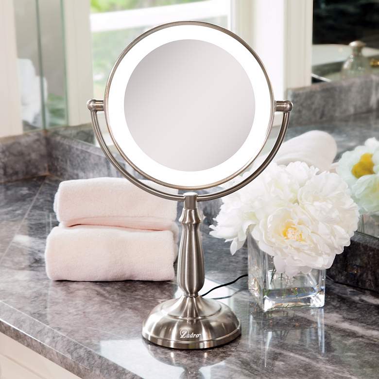 Image 3 Satin Nickel Lighted LED Touch 12X Magnified Makeup Mirror more views