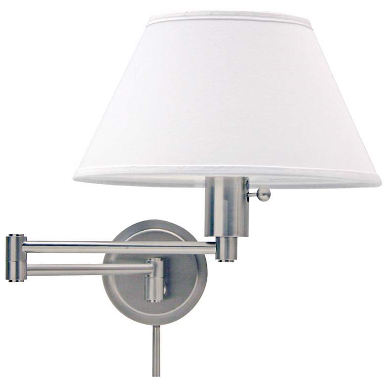 Image 2 Satin Nickel Round Backplate Plug-In Swing Arm Wall Lamp