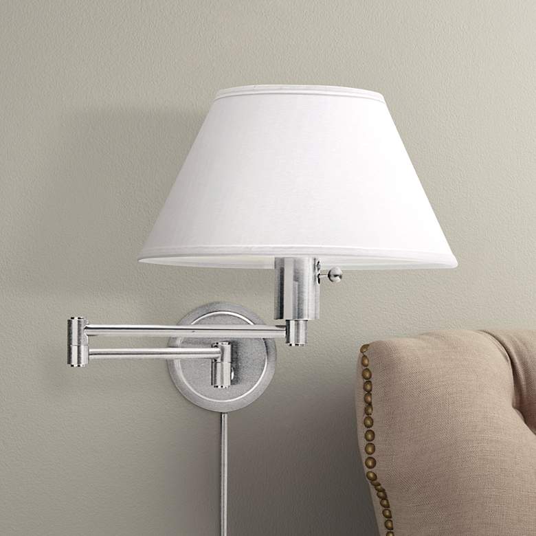 Image 1 Satin Nickel Round Backplate Plug-In Swing Arm Wall Lamp