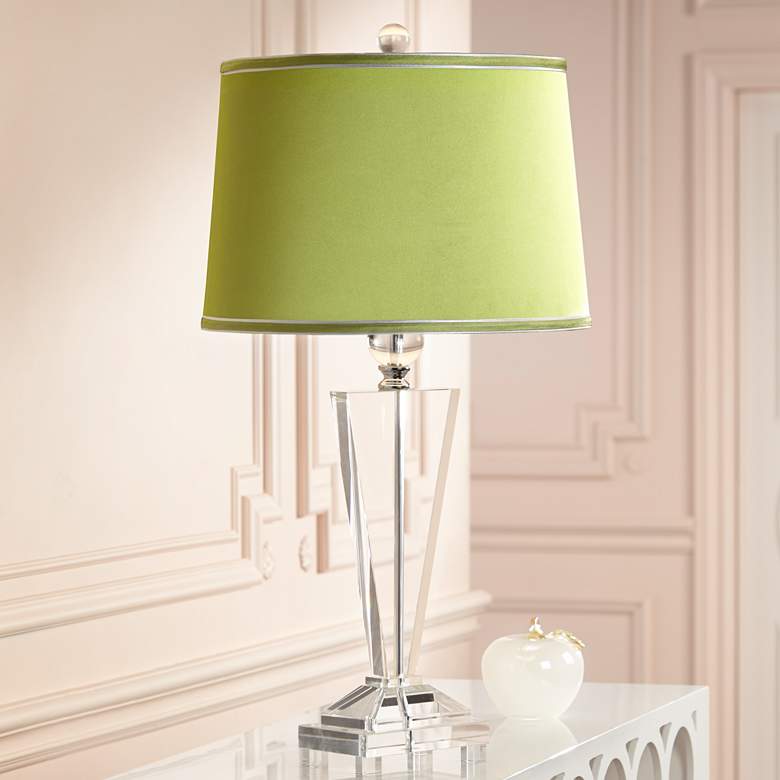 Image 1 Satin Olive Green Crystal Trophy Table Lamp