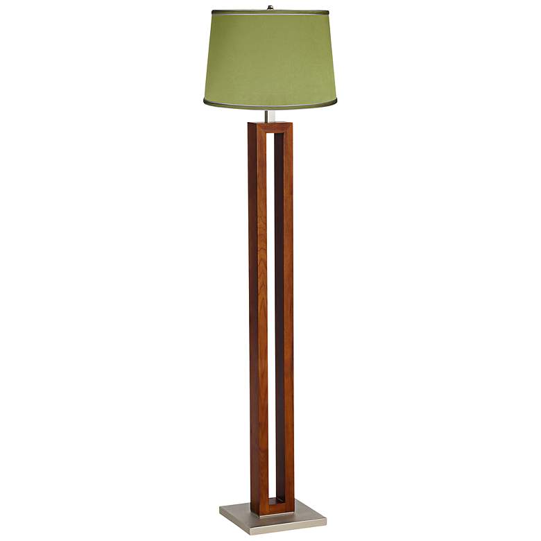 Image 1 Satin Olive Green Rectangle Walnut Floor Lamp