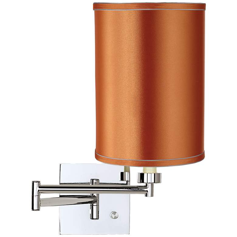 Image 1 Satin Orange Shade Chrome Plug-In Swing Arm Wall Lamp