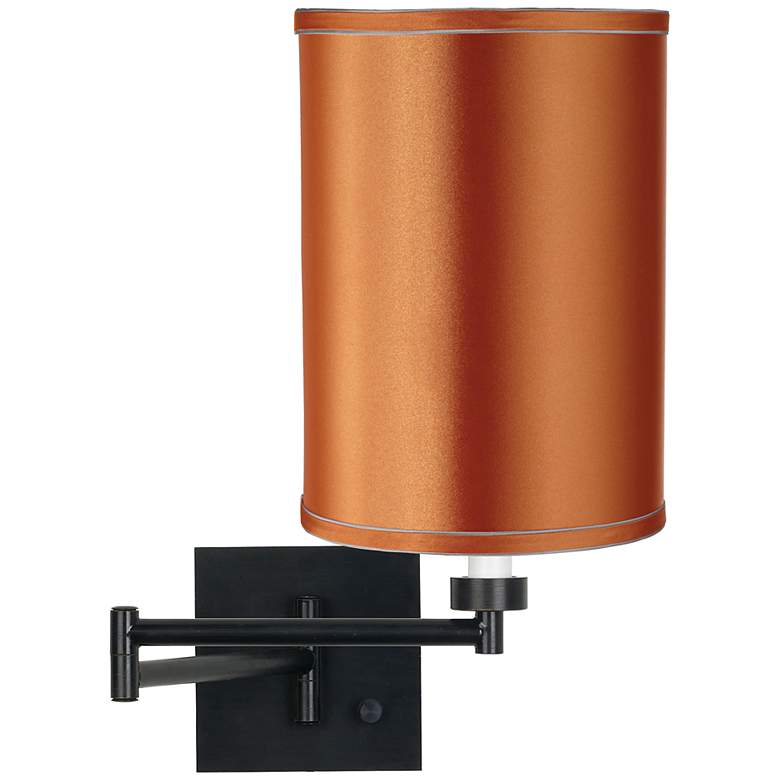Image 1 Satin Orange Shade Espresso Swing Arm Wall Lamp