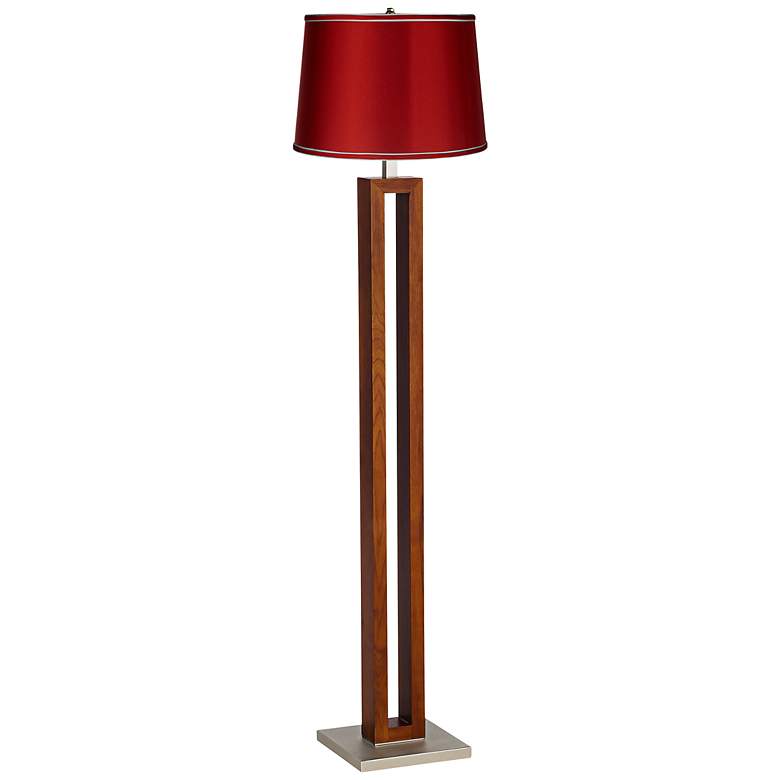 Image 1 Satin Red Rectangle Walnut Floor Lamp