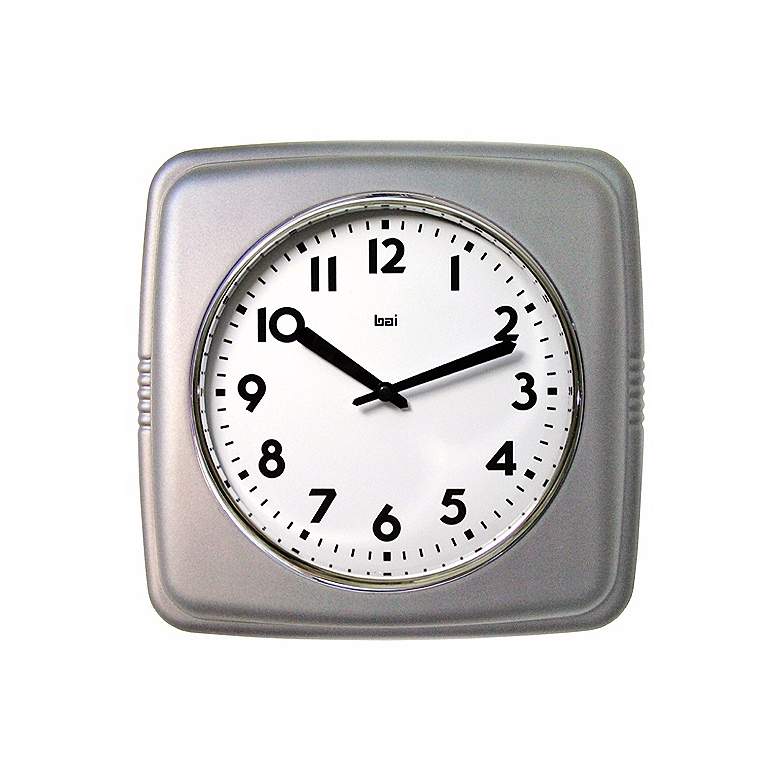 Image 1 Satin Silver 9 1/2 inch Wide Square Retro Wall Clock