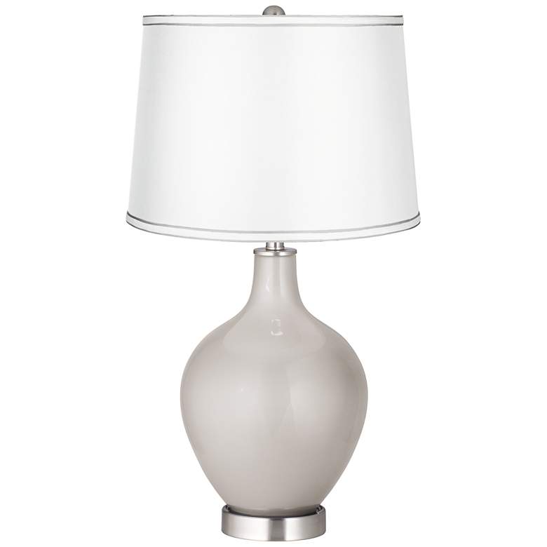 Image 1 Satin Silver White Shade Ovo Table Lamp