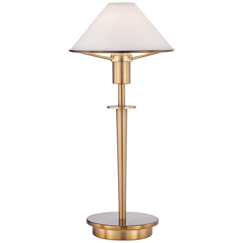 Image 1 Satin White Glass Antique Brass Mini Holtkoetter Desk Lamp