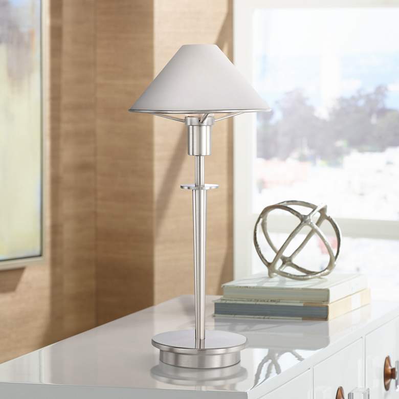 Image 1 Satin White Glass Satin Nickel Mini Holtkoetter Desk Lamp