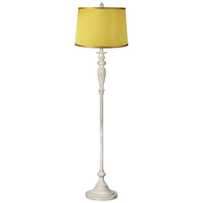 Image 1 Satin Yellow Shade Vintage Chic Antique White Floor Lamp