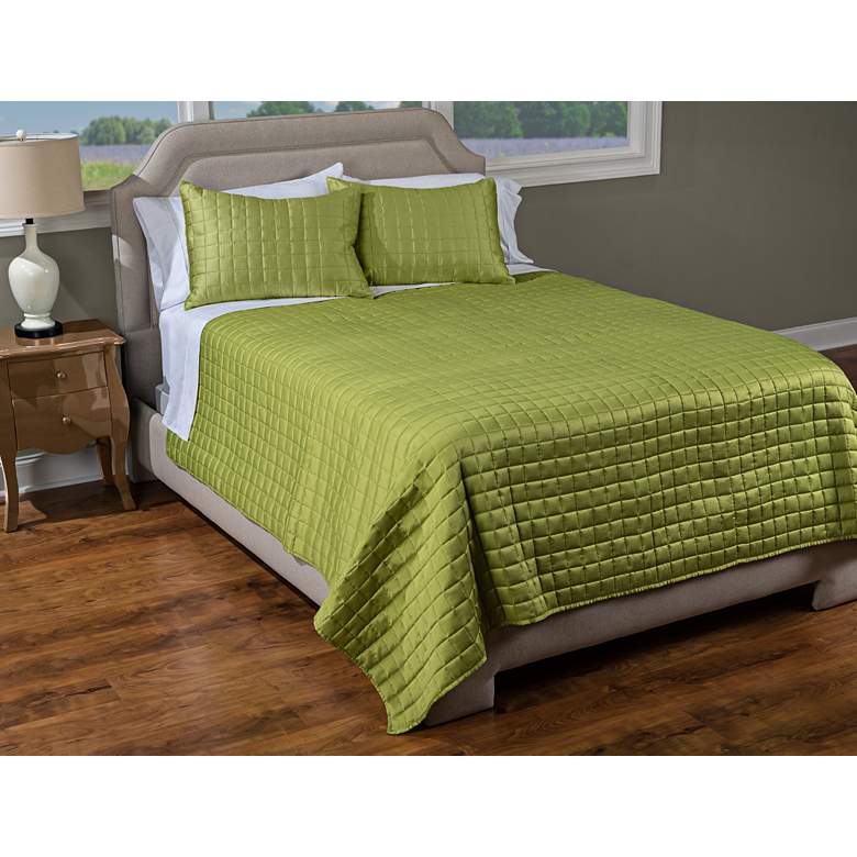 Image 1 Satinology Apple Green Fabric Twin Quilt Set