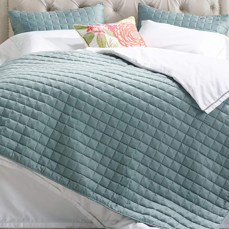 Image 1 Satinology Blue Fabric Queen Quilt Set