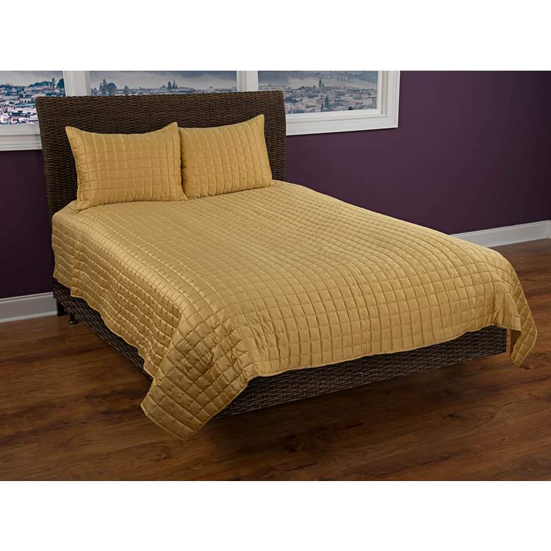 Image 1 Satinology Gold Fabric Queen Quilt Set
