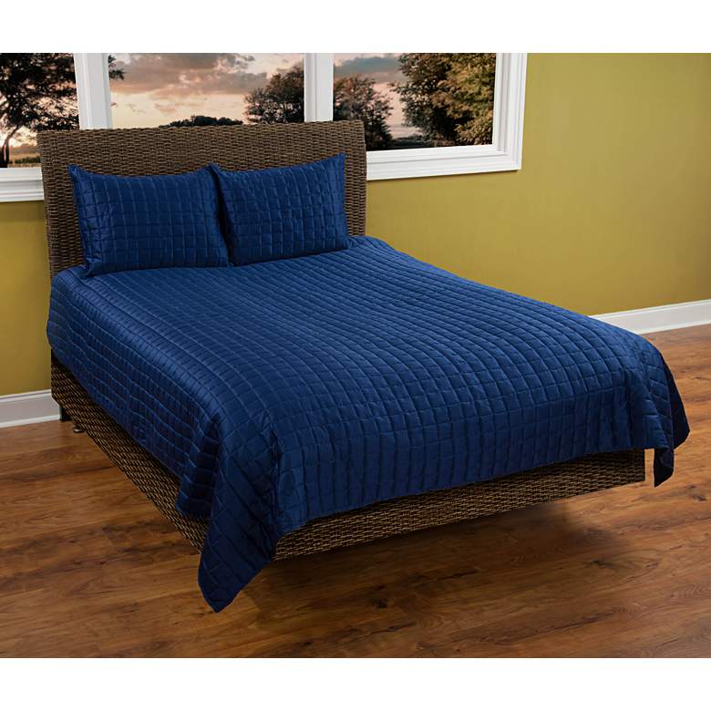 Image 1 Satinology Navy Blue Fabric Twin Quilt Set