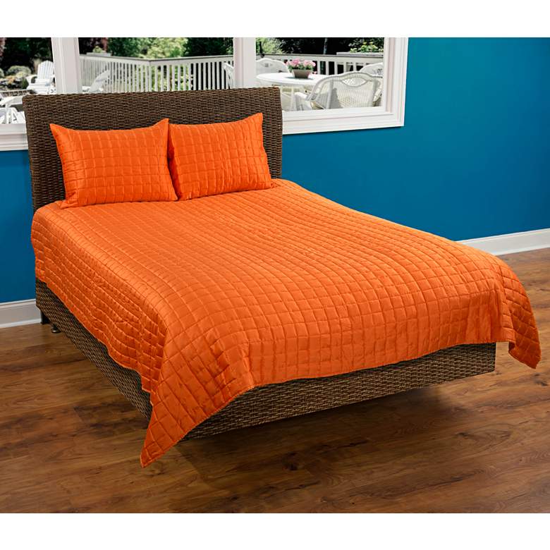 Image 1 Satinology Orange Fabric Queen Quilt Set