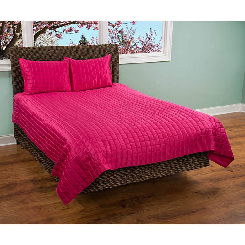Image 1 Satinology Pink Fabric Queen Quilt Set