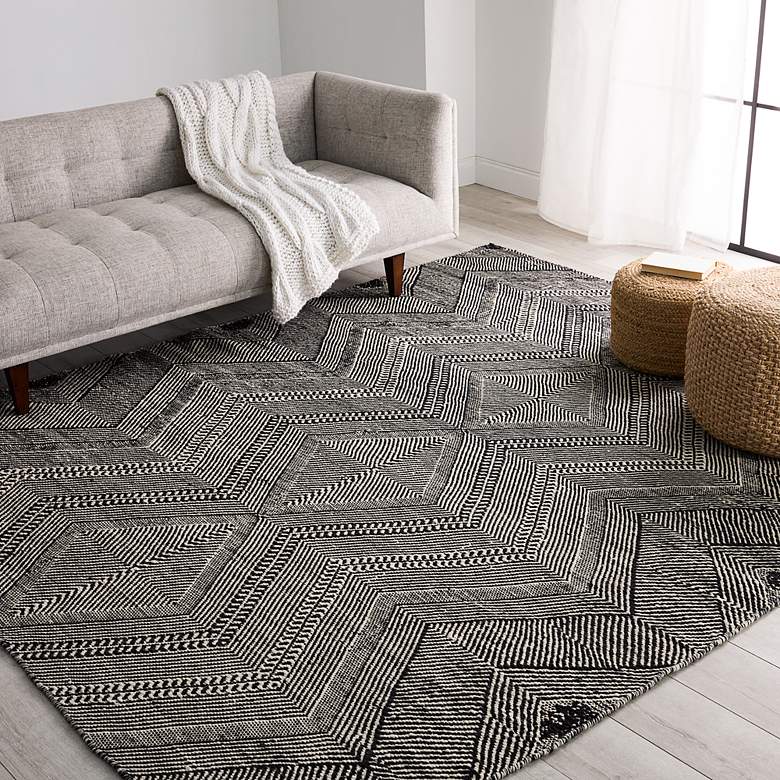 Image 1 Satori Galexia STR02 5'x8' Black and Cream Wool Area Rug