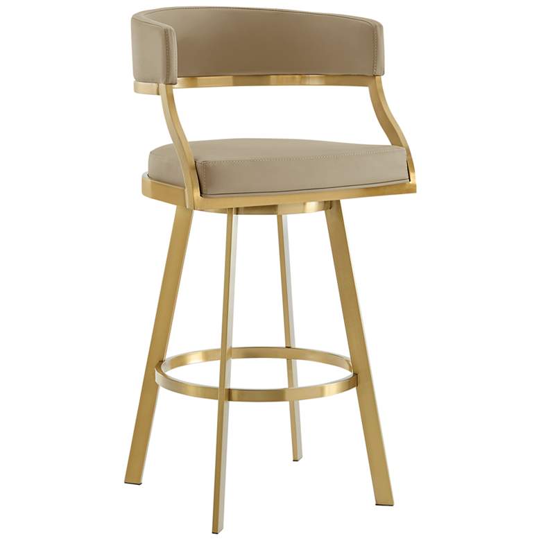 Image 1 Saturn 26 in. Swivel Bar Stool in Stainless Steel, Light Sand Faux Leather