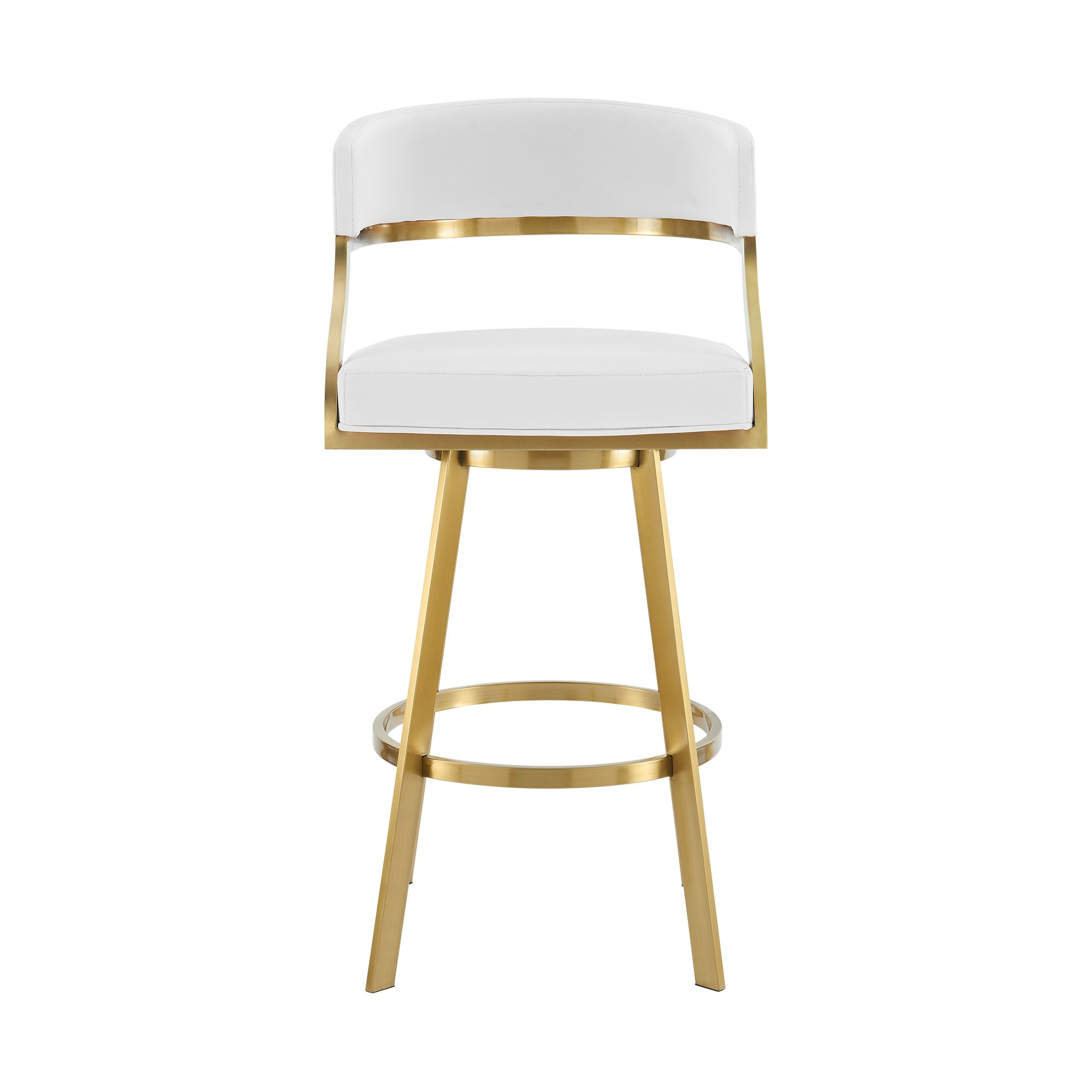Image 4 Saturn 26 in. Swivel Bar Stool in Stainless Steel, White Faux Leather more views