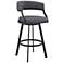 Saturn 26 in. Swivel Barstool in Black Finish with Grey Faux Leather