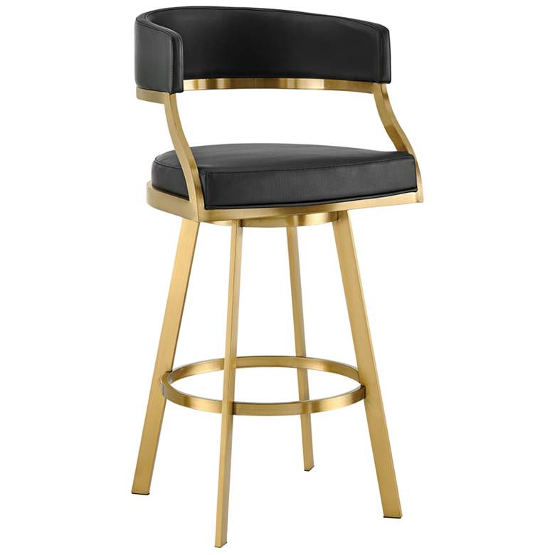 Image 2 Saturn 26" Black Faux Leather and Gold Swivel Counter Stool