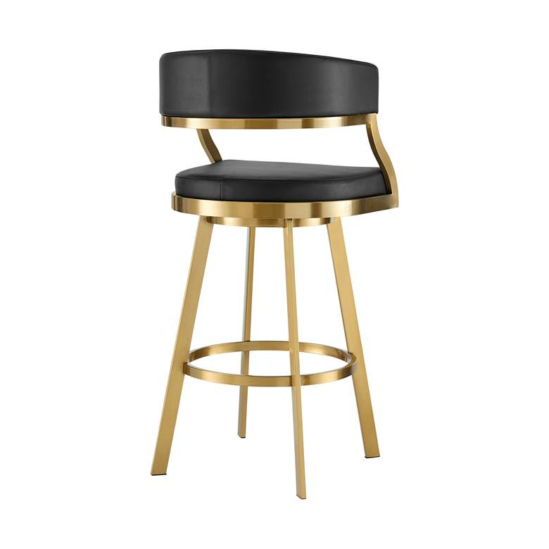 Image 5 Saturn 26" Black Faux Leather and Gold Swivel Counter Stool more views
