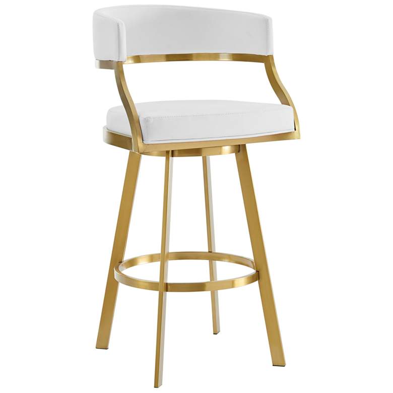 Image 1 Saturn 30 in. Swivel Bar Stool in Stainless Steel, and White Faux Leather