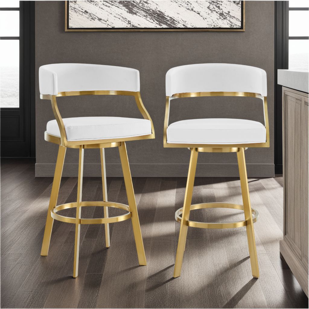 Image 3 Saturn 30 in. Swivel Bar Stool in Stainless Steel, and White Faux Leather more views