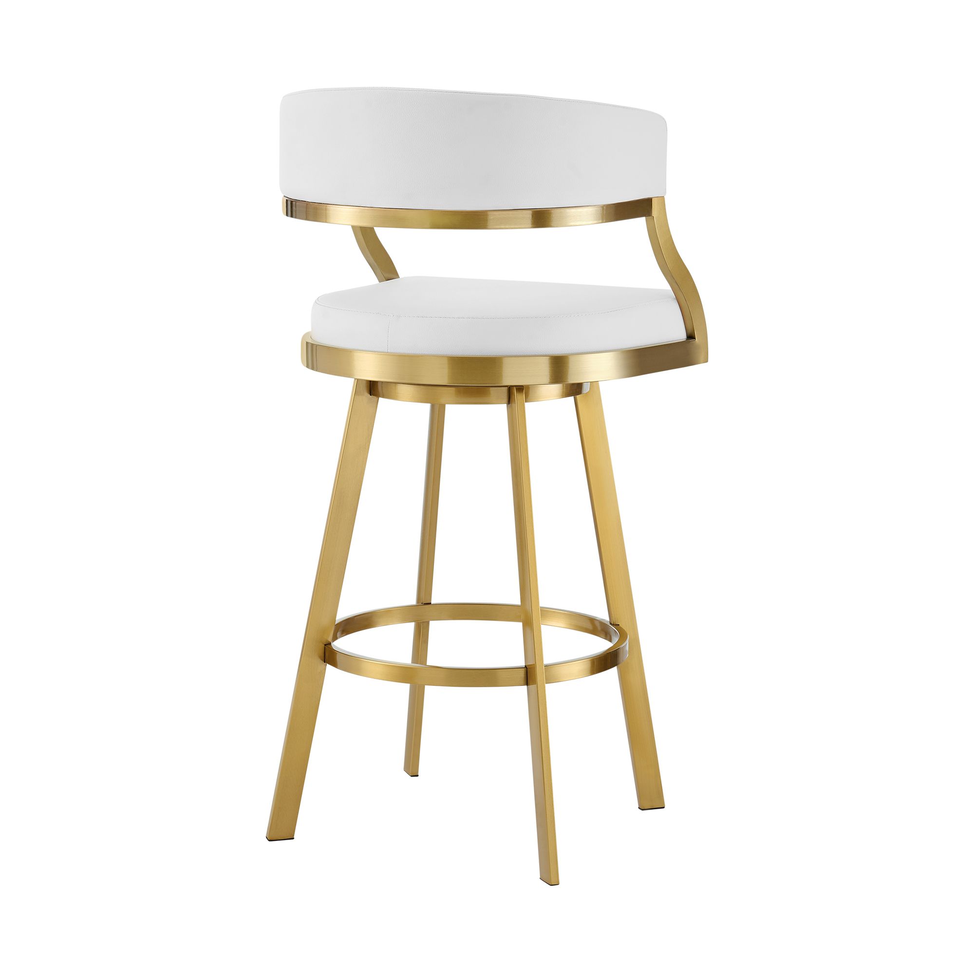 Image 5 Saturn 30 in. Swivel Bar Stool in Stainless Steel, and White Faux Leather more views