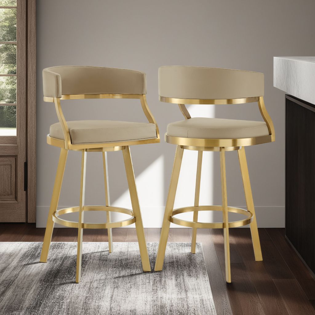 Thumbnail3 of Saturn 30 in. Swivel Bar Stool in Stainless Steel, Light Sand Faux Leather more views