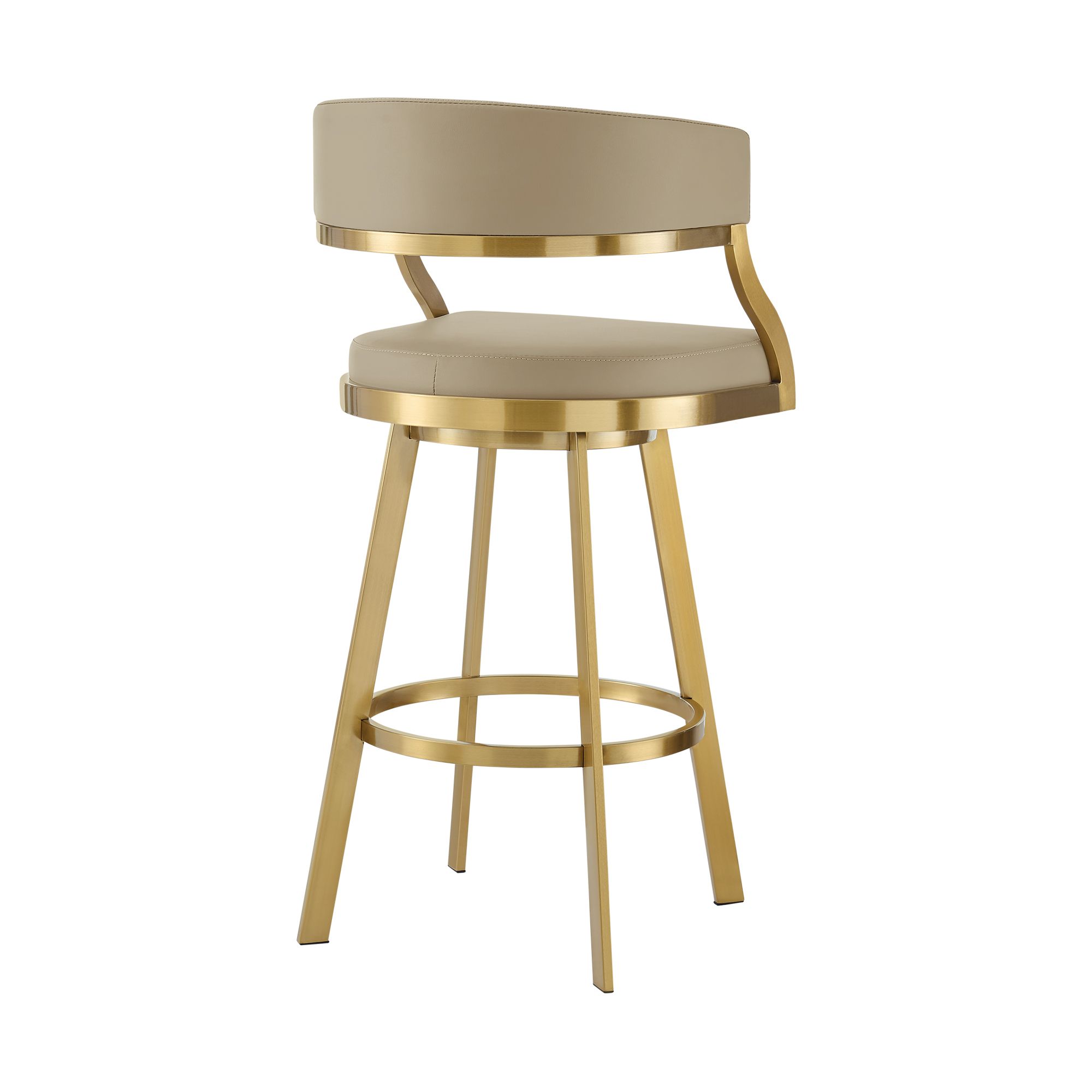 Saturn 30 in. Swivel Bar Stool in Stainless Steel, Light Sand Faux Leather