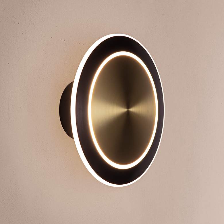 Image 2 Saturn 9 3/4"H Antique Brass and Black Bonze LED Wall Sconce