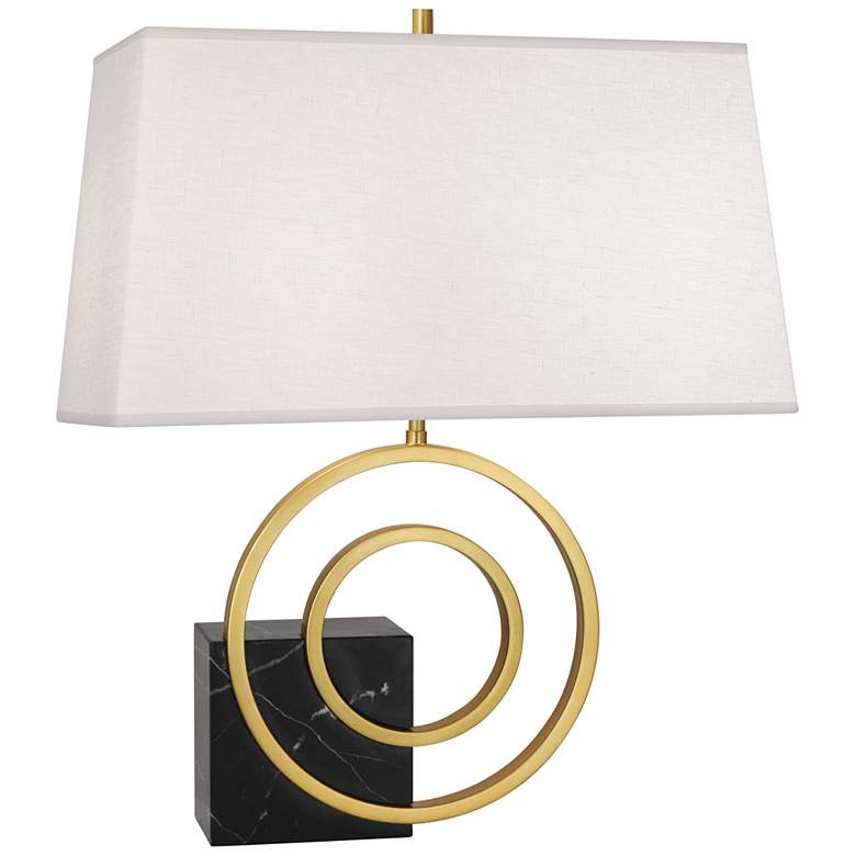 Image 1 Saturn Brass Black Marble Right Table Lamp with White Shade