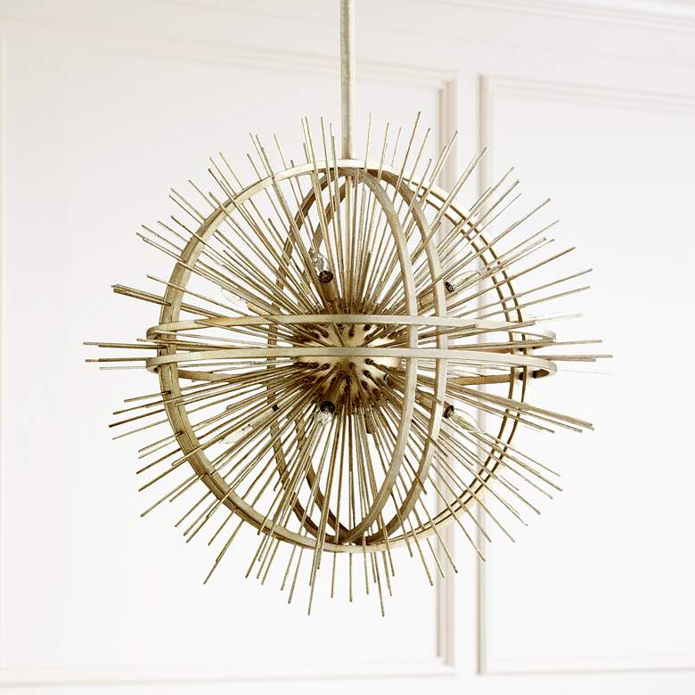 Image 1 Saturn Burst 35" Wide Silver Leaf Iron Pendant Light