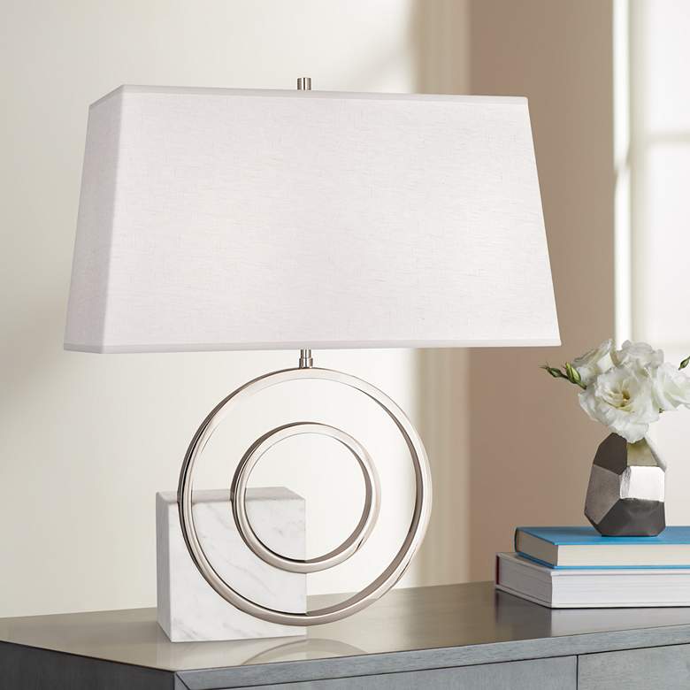 Image 1 Saturn Polished Nickel and White Marble Right Table Lamp
