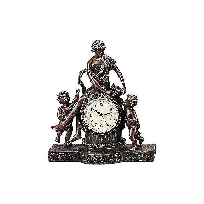 Image 1 Saturnalia Woman and Two Cherubs Bronze Table Clock