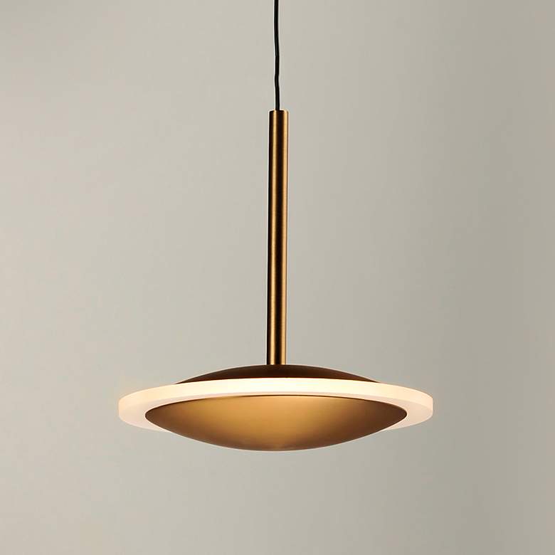 Image 1 Saucer 7" Wide Gold Metal LED Dish Mini Pendant