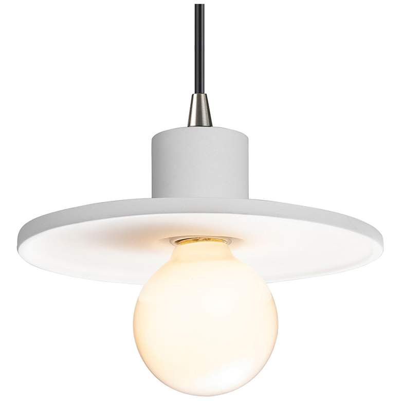 Image 1 Saucer 8" Wide Gloss White and Brushed Nickel Pendant with Black Cord