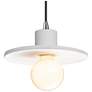 Saucer 8" Wide Gloss White and Brushed Nickel Pendant with Black Cord