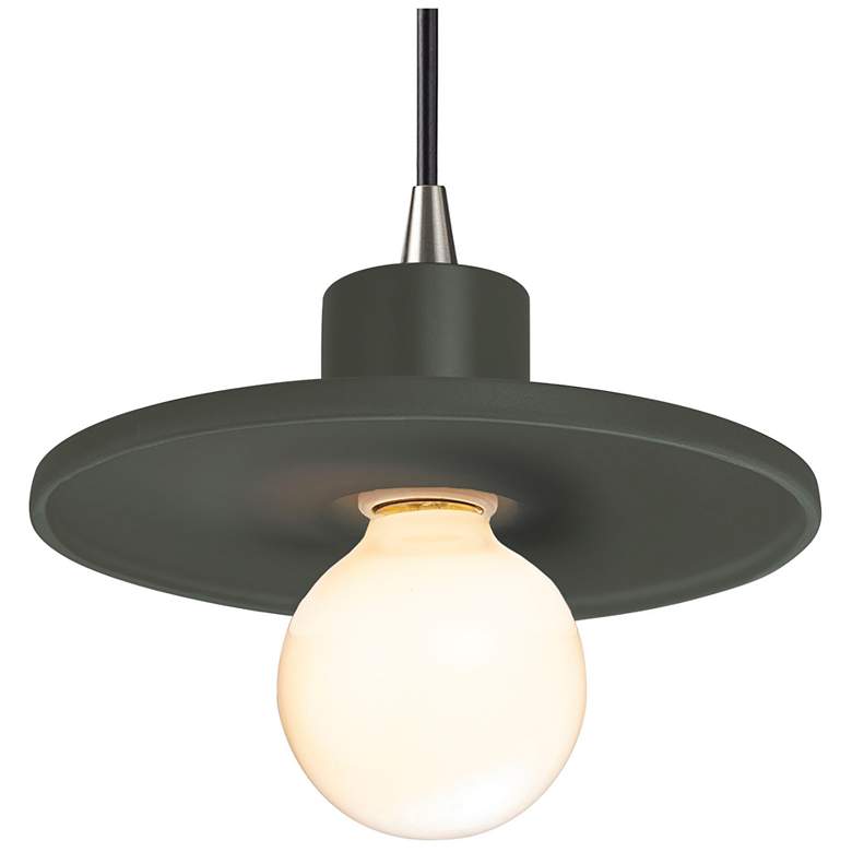 Image 1 Saucer 8" Wide Pewter Green and Brushed Nickel Pendant