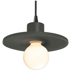 Saucer 8" Wide Pewter Green and Matte Black Pendant with Black Cord