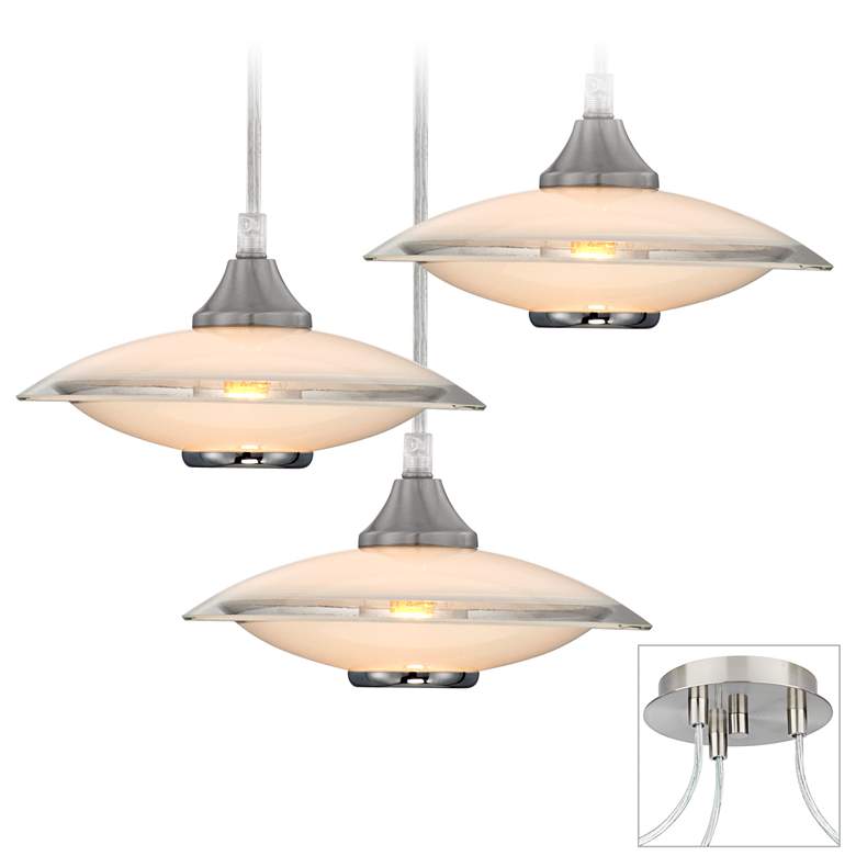 Image 1 Saucers Brushed Nickel Triple Multi Light Pendant