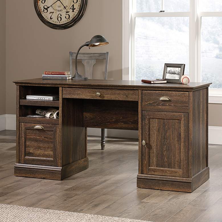 Image 1 Sauder Barrister Lane 59" Wide Iron Oak Executive Desk