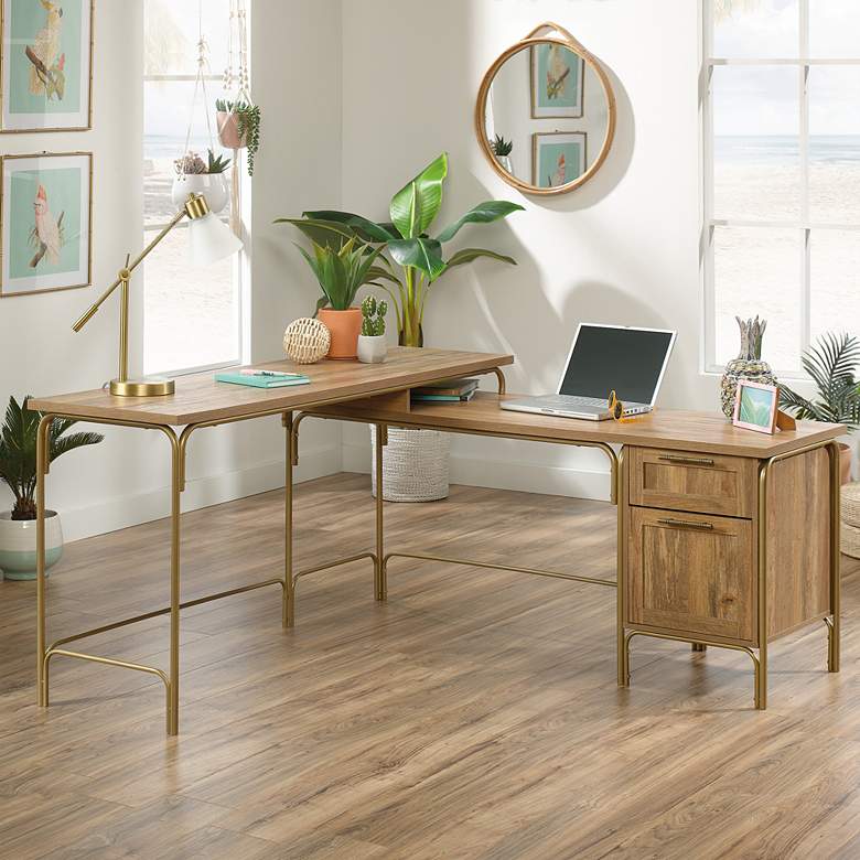 Image 1 Sauder Coral Cape 60 1/2" Wide Sindoori Mango L-Shaped Desk