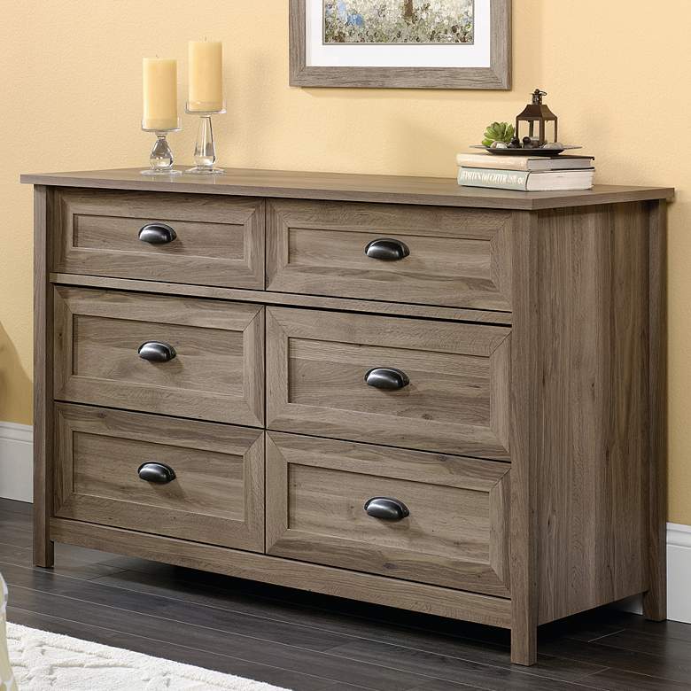 Image 1 Sauder County Line 52 1/4" Wide Salt Oak 6-Drawer Dresser