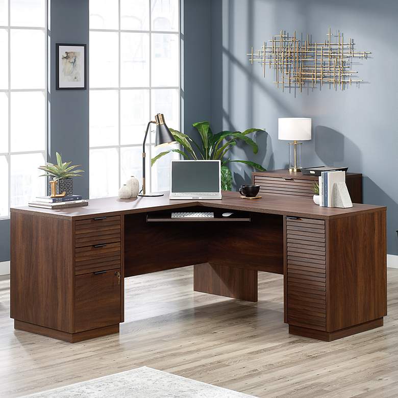Image 1 Sauder Englewood 65 1/4" Wide Spiced Mahogany L-Shaped Desk