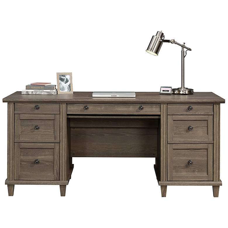 Image 5 Sauder Hammond 67 1/2"W Emery Oak 7-Drawer Executive Desk more views