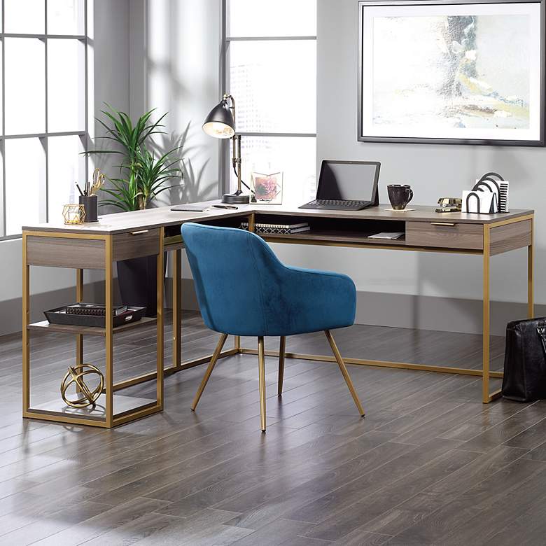 Image 1 Sauder International Lux 66 1/4"W Diamond Ash L-Shaped Desk