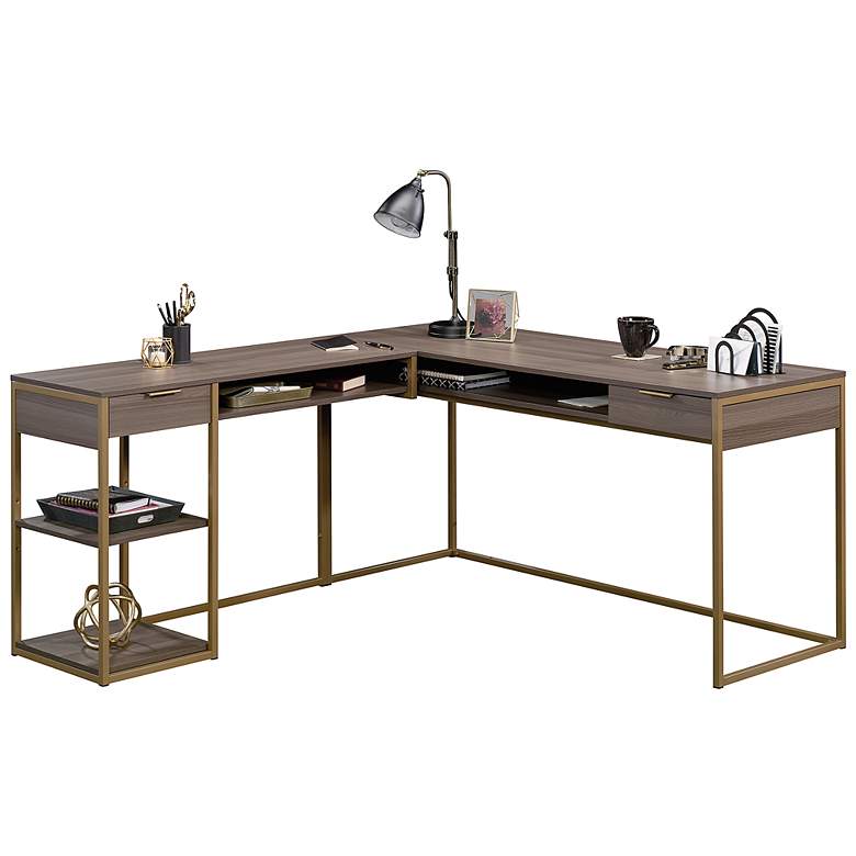 Image 5 Sauder International Lux 66 1/4"W Diamond Ash L-Shaped Desk more views